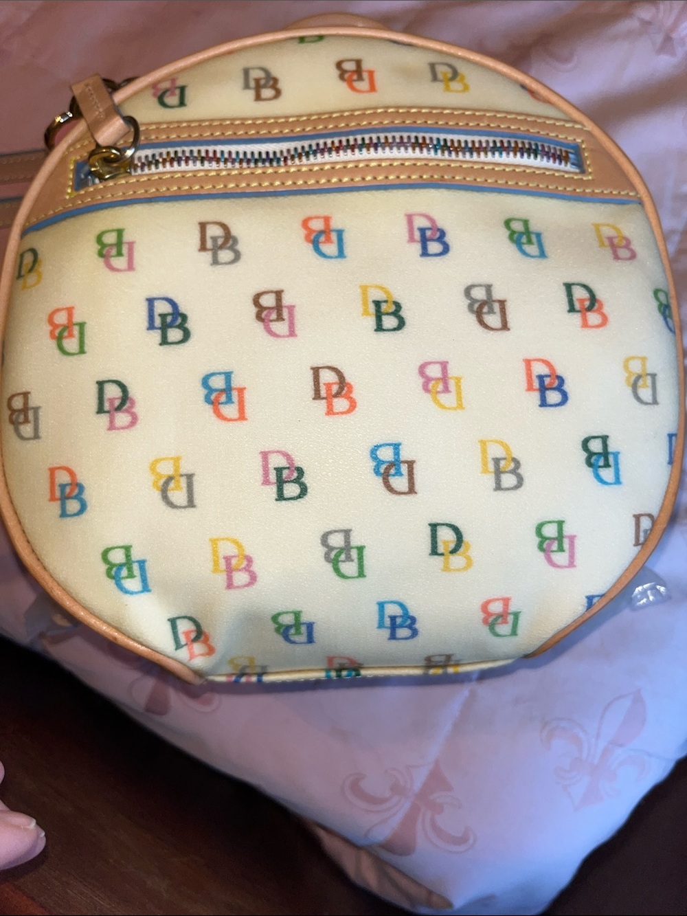 NWT Dooney & Bourke Cream Multicolor Logo Coated Canvas Backpack with Tan Trim - Picture 14 of 14